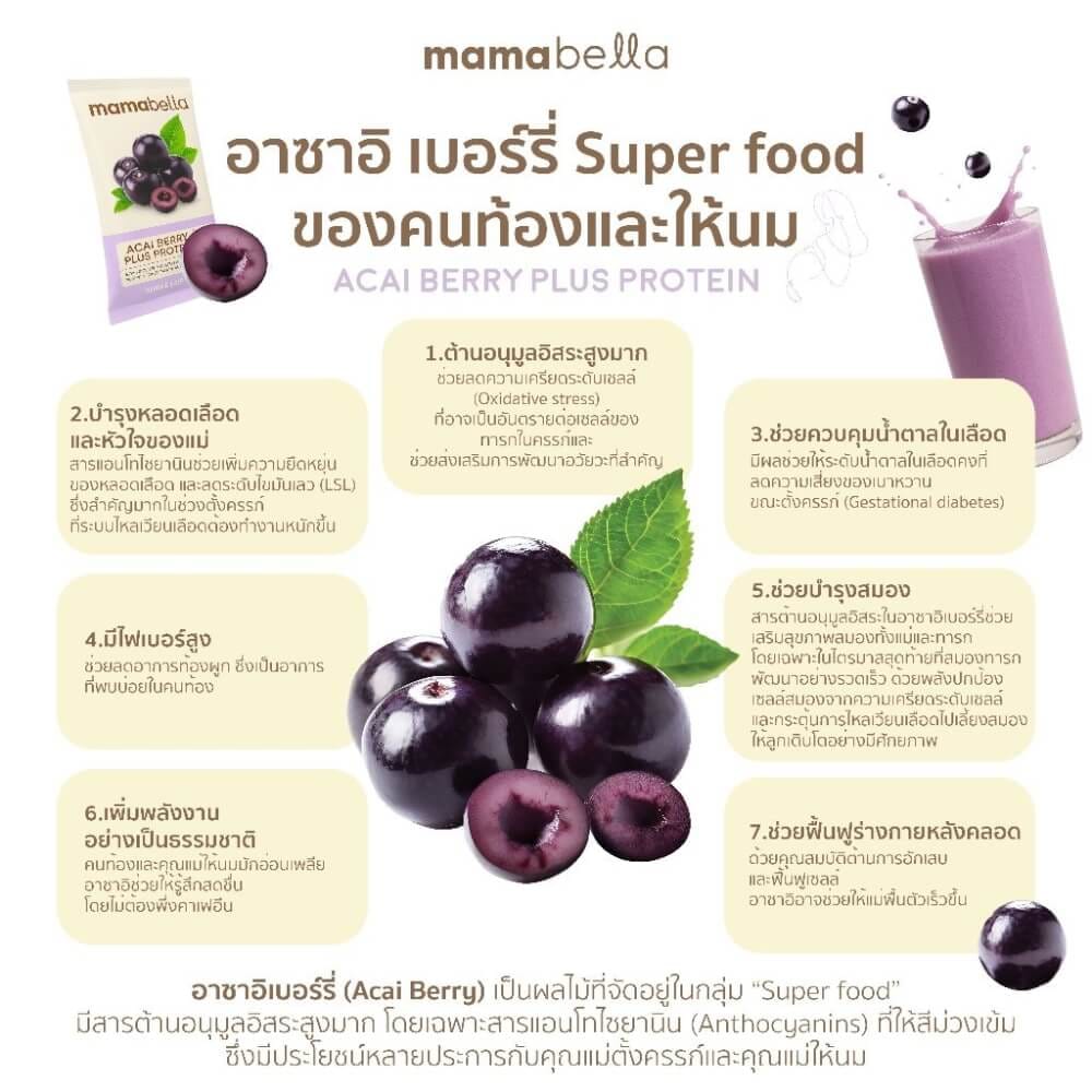 ผลิตภัณฑ์โปรตีนเสริมอาหารเพื่อบำรุงครรภ์ MAMABELLA รสอาซาอิเบอร์รี่ 20 กรัม/ซอง บรรจุ 10 ซอง (เพิ่มน้ำหนักให้ลูกในครรภ์)_7